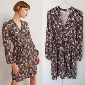 BODEN Button Through Jersey Dress in Olive Paisley Floral D0134